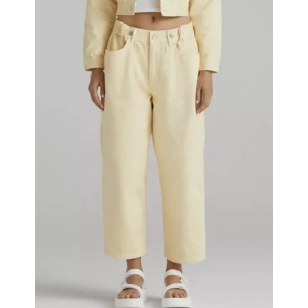 Edwin NEW Maiia High Rise Cropped Wide Leg Jeans Lemonade Yellow Women's Size S